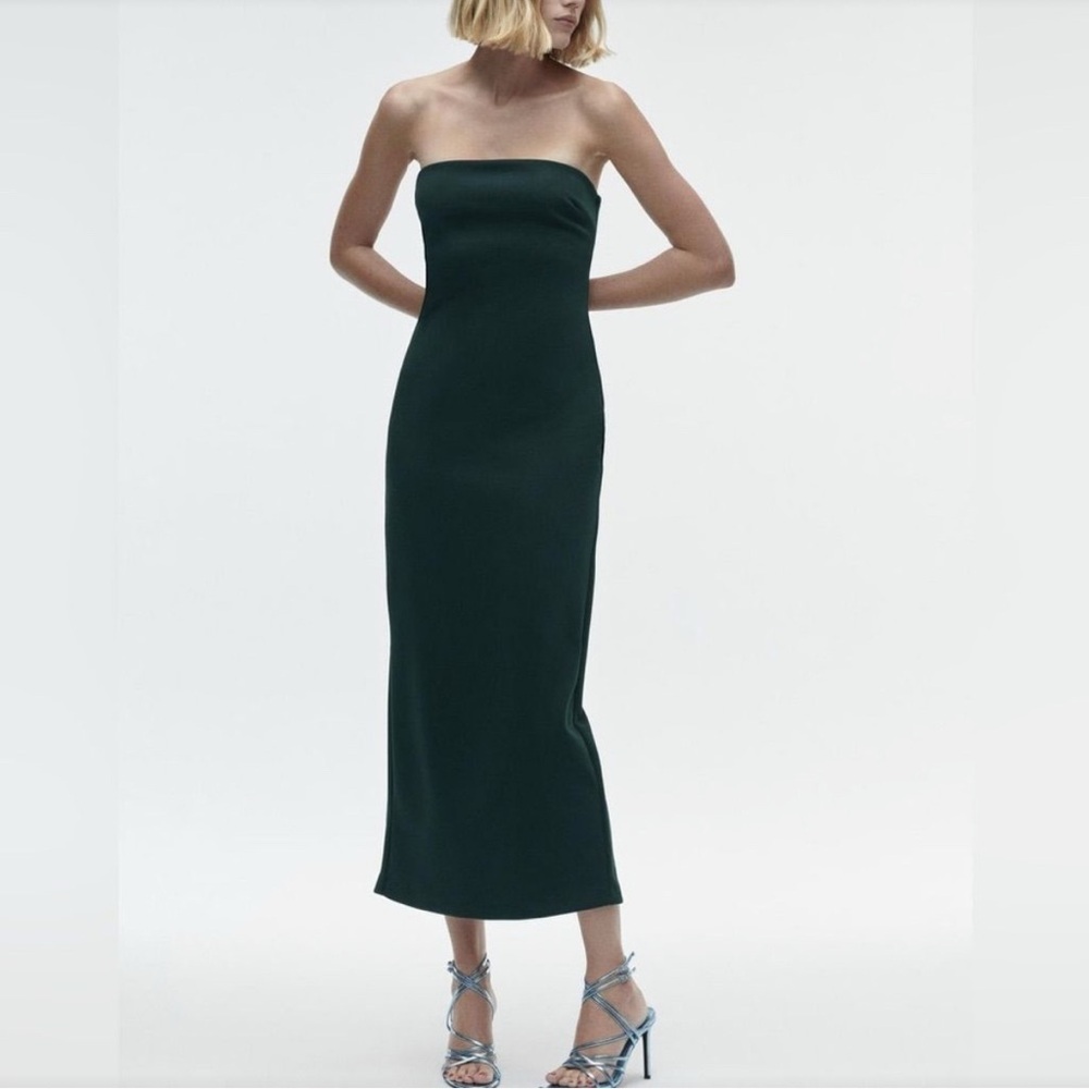 NWT Zara, Elegant Green Strapless Dress new with tags